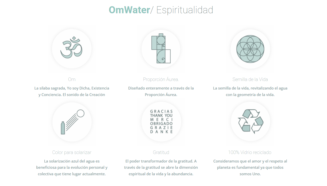 OM WATER botellas propiedades