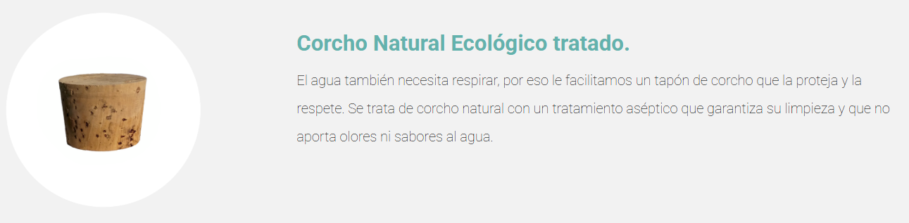 botellas OM WATER tapón corcho ecológico